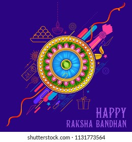 illustration of greeting card with decorative Rakhi for Raksha Bandhan, Indian festival of brother and sister bonding celebration
