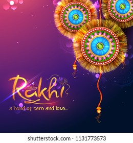 illustration of greeting card with decorative Rakhi for Raksha Bandhan, Indian festival of brother and sister bonding celebration