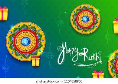 illustration of greeting card with decorative Rakhi for Raksha Bandhan, Indian festival of brother and sister bonding celebration
