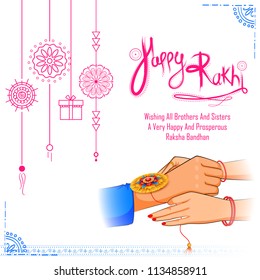 illustration of greeting card with decorative Rakhi for Raksha Bandhan, Indian festival of brother and sister bonding celebration