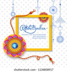 illustration of greeting card with decorative Rakhi for Raksha Bandhan, Indian festival of brother and sister bonding celebration