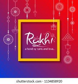 illustration of greeting card with decorative Rakhi for Raksha Bandhan, Indian festival of brother and sister bonding celebration