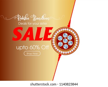 illustration of greeting card with decorative Rakhi for Raksha Bandhan, Indian festival for brother and sister bonding celebration card with nice creative vector background.