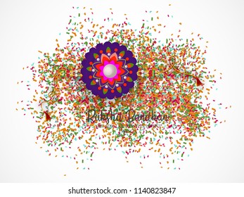 illustration of greeting card with decorative Rakhi for Raksha Bandhan, Indian festival for brother and sister bonding celebration card with nice creative vector background.