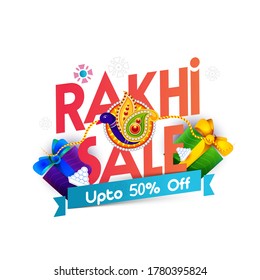 illustration of greeting card with decorative Rakhi for Raksha Bandhan, Indian brother and sister festival Raksha Bandhan 