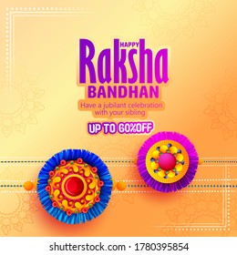 illustration of greeting card with decorative Rakhi for Raksha Bandhan, Indian brother and sister festival Raksha Bandhan 