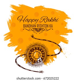 illustration of greeting card with decorative Rakhi for Raksha Bandhan, Indian festival for brother and sister bonding celebration with text Bandhan rishton ka meaning The binding relationships