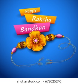 illustration of greeting card with decorative Rakhi for Raksha Bandhan, Indian festival for brother and sister bonding celebration