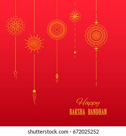 illustration of greeting card with decorative Rakhi for Raksha Bandhan, Indian festival for brother and sister bonding celebration