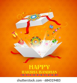 illustration of greeting card with decorative Rakhi for Raksha Bandhan, Indian festival for brother and sister bonding celebration