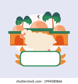 ilustración de tarjeta de felicitación para eid al adha, simple, cabra, oveja, tarjetas de felicitación