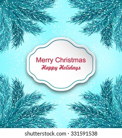 Illustration Greeting Card with Frame Made in Fir Twigs for Winter Holidays - Vector