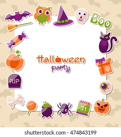 Illustration Greeting Card for Halloween Party with Colorful Flat Icons - Vector