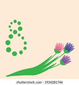 Illustration of a greeting card with the International Women's Day on March 8. Cute design of a postcard, banner for a women's event.