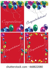 illustration greeting card with lettering and balloons red and white background