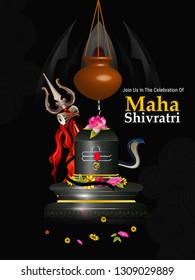 illustration of Greeting card for maha  Shivratri, a Hindu festival celebrated of Lord Shiva with himalaya background,trishul,lingam and water splash