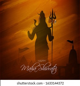 illustration of Greeting card for maha Shivratri, a Hindu festival celebrated of Lord Shiva with grunge background, shiva statue and temple