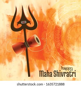 illustration of Greeting card for maha Shivratri, a Hindu festival celebrated of Lord Shiva with water color background,trishul,  mandala