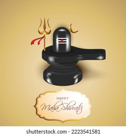 illustration of Greeting card for maha Shivratri, a Hindu festival celebrated of Lord Shiva with golden background, trishul and black lingam 