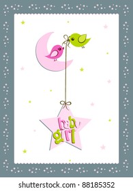 a illustration of greeting card with moon and stars for baby girl