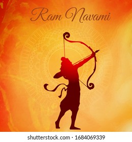 illustration of Greeting card for Ram Navami , a Hindu festival celebrated of Lord Ram with watercolor background 