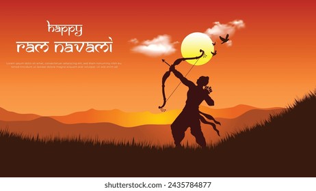 Ilustración de tarjeta de felicitación para Ram Navami , un festival hindú celebrado de Lord Ram, fondo, tarjeta de felicitación , cartel, diseño de banner. ilustración vectorial.