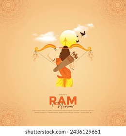 illustration of Greeting card for Ram Navami , a Hindu festival celebrated of Lord Ram, background, greeting card , poster, banner design.