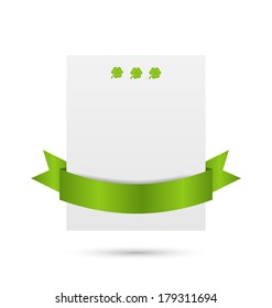 Illustration greeting card with shamrocks and ribbon for St. Patrick's Day - vector