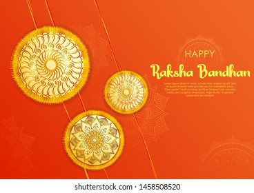 illustration of greeting card and template banner for sales promotion advertisement with decorative Rakhi for Raksha Bandhan, Indian festival for brother and sister bonding celebration