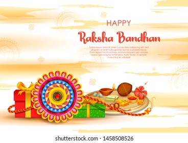 illustration of greeting card and template banner for sales promotion advertisement with decorative Rakhi for Raksha Bandhan, Indian festival for brother and sister bonding celebration