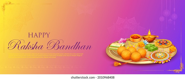 illustration of greeting card and template banner for sales promotion advertisement with decorative Rakhi for Raksha Bandhan, Indian festival for brother and sister bonding celebration