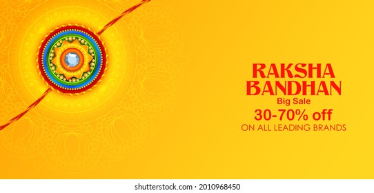 illustration of greeting card and template banner for sales promotion advertisement with decorative Rakhi for Raksha Bandhan, Indian festival for brother and sister bonding celebration