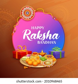 illustration of greeting card and template banner for sales promotion advertisement with decorative Rakhi for Raksha Bandhan, Indian festival for brother and sister bonding celebration