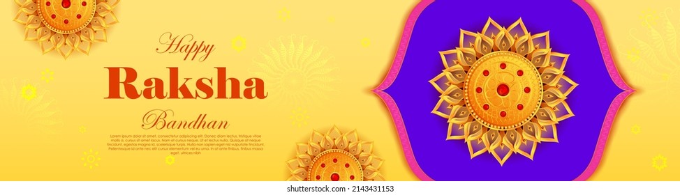 illustration of greeting card and template banner for sales promotion advertisement with decorative Rakhi for Raksha Bandhan, Indian festival for brother and sister bonding celebration