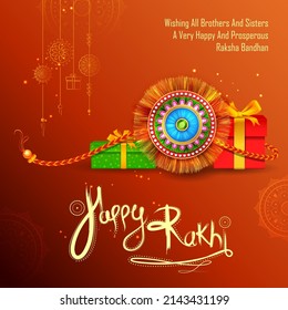 illustration of greeting card and template banner for sales promotion advertisement with decorative Rakhi for Raksha Bandhan, Indian festival for brother and sister bonding celebration