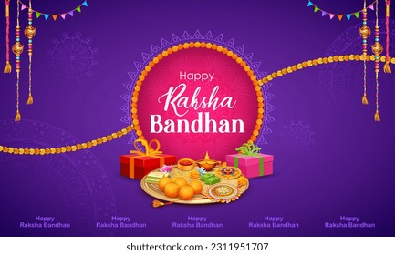 illustration of greeting card and template banner for sales promotion advertisement with decorative Rakhi for Raksha Bandhan, Indian festival for brother and sister bonding celebration