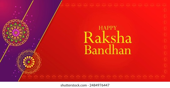 illustration of greeting card and template banner for sales promotion advertisement with decorative Rakhi for Raksha Bandhan, Indian festival for brother and sister bonding celebration