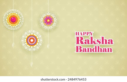 illustration of greeting card and template banner for sales promotion advertisement with decorative Rakhi for Raksha Bandhan, Indian festival for brother and sister bonding celebration