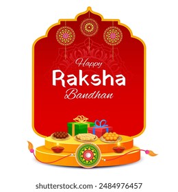 illustration of greeting card and template banner for sales promotion advertisement with decorative Rakhi for Raksha Bandhan, Indian festival for brother and sister bonding celebration