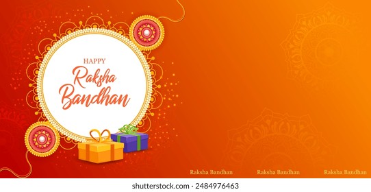 illustration of greeting card and template banner for sales promotion advertisement with decorative Rakhi for Raksha Bandhan, Indian festival for brother and sister bonding celebration