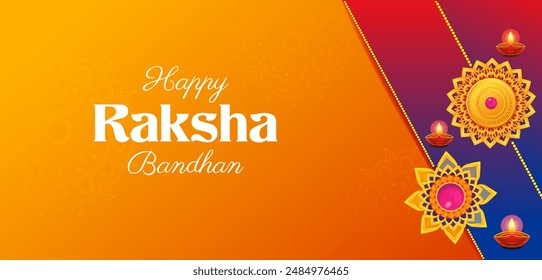 illustration of greeting card and template banner for sales promotion advertisement with decorative Rakhi for Raksha Bandhan, Indian festival for brother and sister bonding celebration