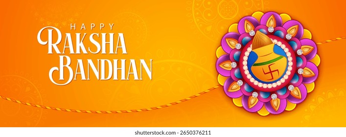 illustration of greeting card and template banner for sales promotion advertisement with decorative Rakhi for Raksha Bandhan, Indian festival for brother and sister bonding celebration