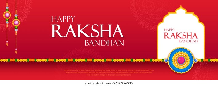 illustration of greeting card and template banner for sales promotion advertisement with decorative Rakhi for Raksha Bandhan, Indian festival for brother and sister bonding celebration