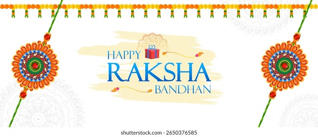 illustration of greeting card and template banner for sales promotion advertisement with decorative Rakhi for Raksha Bandhan, Indian festival for brother and sister bonding celebration