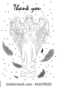 Illustration of a greeting card for Thanksgiving Day with the image of a praying angel