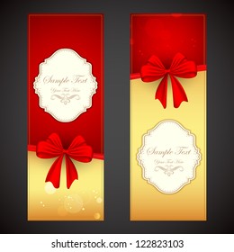 illustration of greeting card with tied bow ribbon