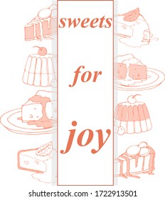 illustration greeting card,invitation with elements of cake,cupcake,muffin and text.