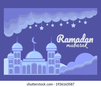 illustration of greeting cards for ramadan with blue theme, ramadan mubarak