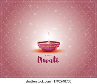 Illustration of greeting for Happy Green Diwali with Illuminated Oil Lit Lamp for Indian Festival of Lights on abstract background.