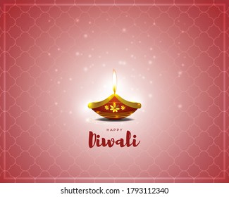 Illustration of greeting for Happy Green Diwali with Illuminated Oil Lit Lamp for Indian Festival of Lights on abstract background.